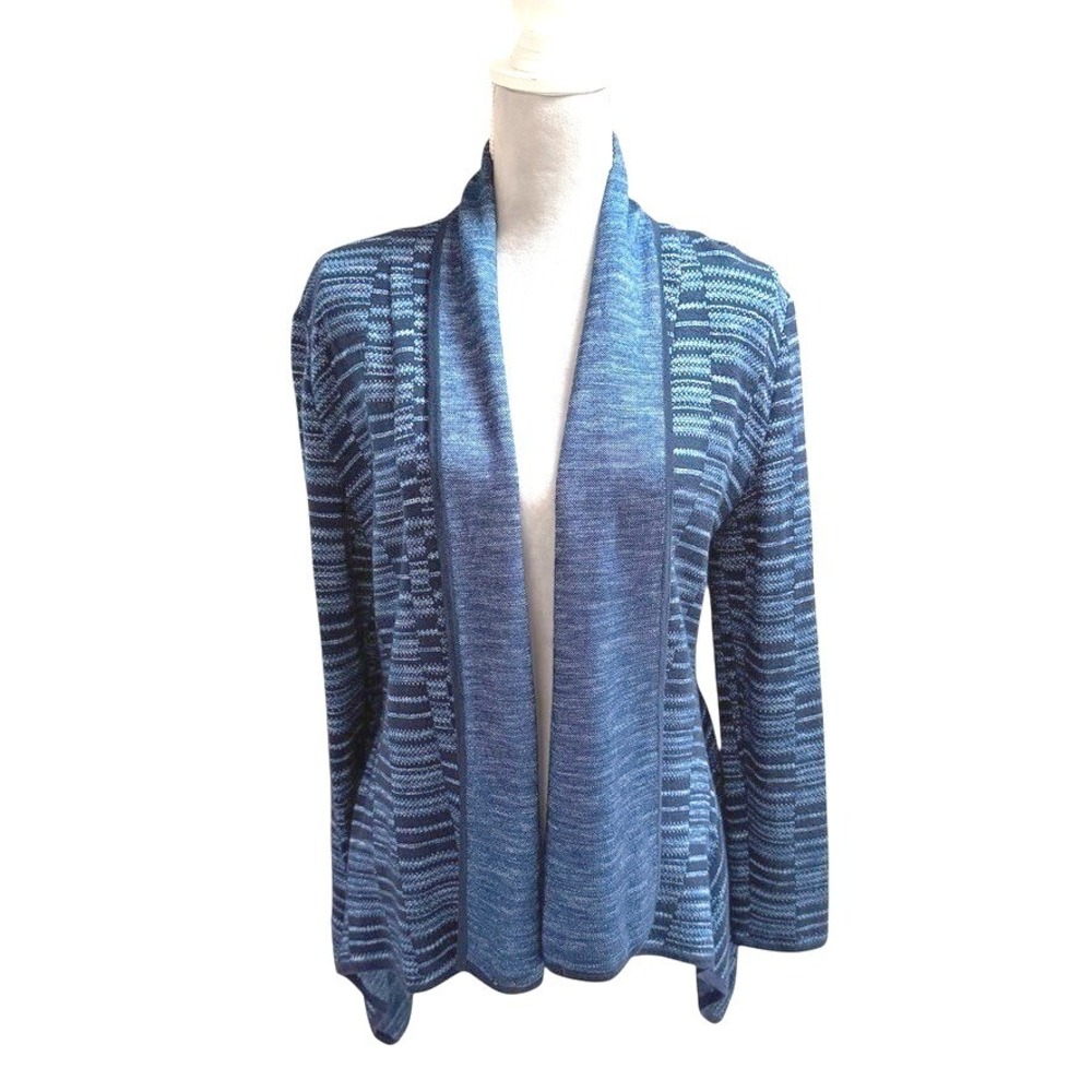 ST. JOHN Womens Blue Navy Warm Wool Knit Open Front Cardigan Sweater Top Classic